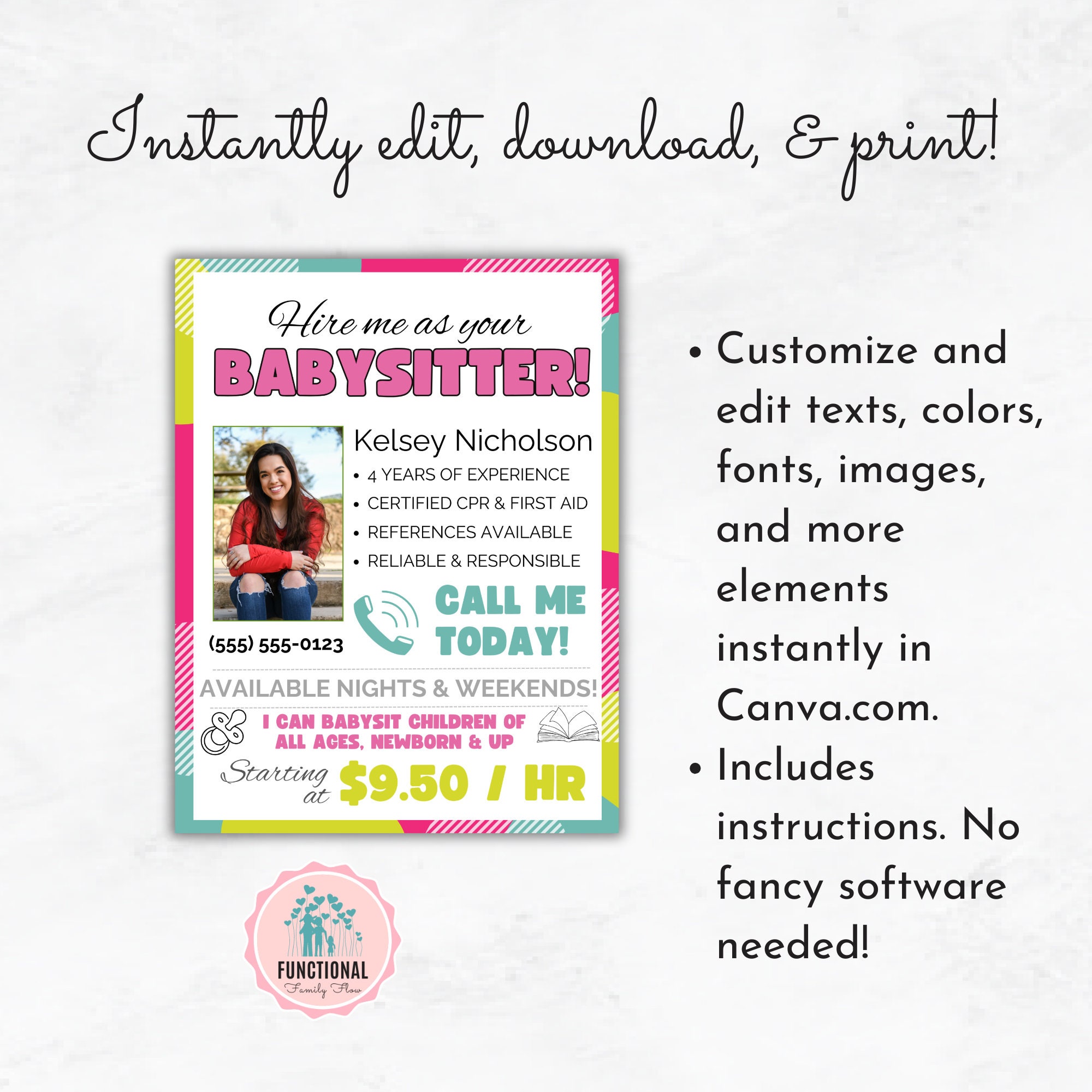 Babysitter Flyer Template | Editable Babysitting Services Flyer | Childcare  Services Community Poster | Babysitting Flyer - Etsy, image size:2000x2000