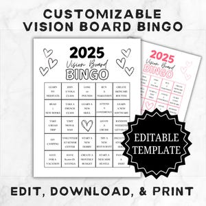 Tablero de bingo imprimible con visión de futuro / Plantilla de tarjeta de bingo para 2025 / Tablero de resoluciones de Año Nuevo / Idea de objetivos de Año Nuevo / Actividad imprimible de Año Nuevo