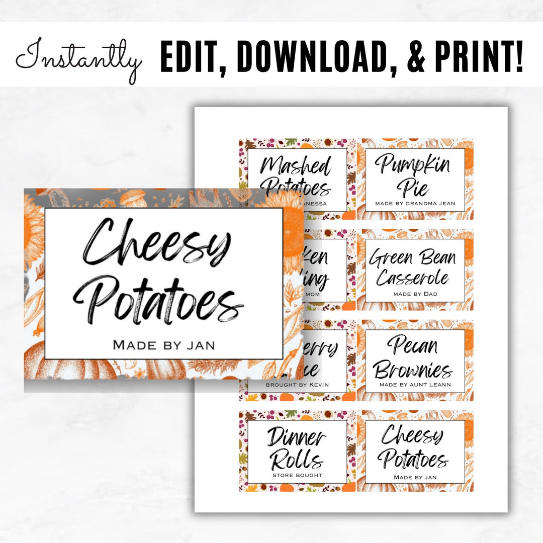 Printable Thanksgiving Labels Editable Thanksgiving Dinner Etsy