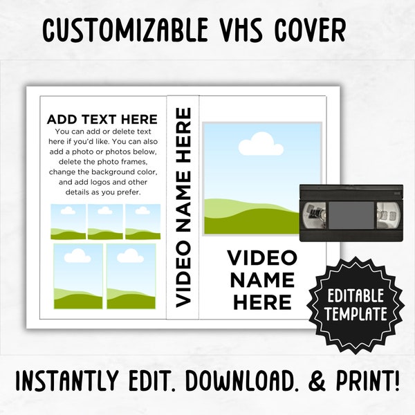 VHS Cover Template | Printable VHS Box Label | Printable Video Box Cover