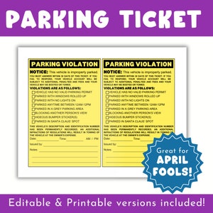 Fake Parking Ticket Template Printable Parking Ticket Citation Editable Parking Violation Ticket April Fools Day Parking Ticket Prank image 2