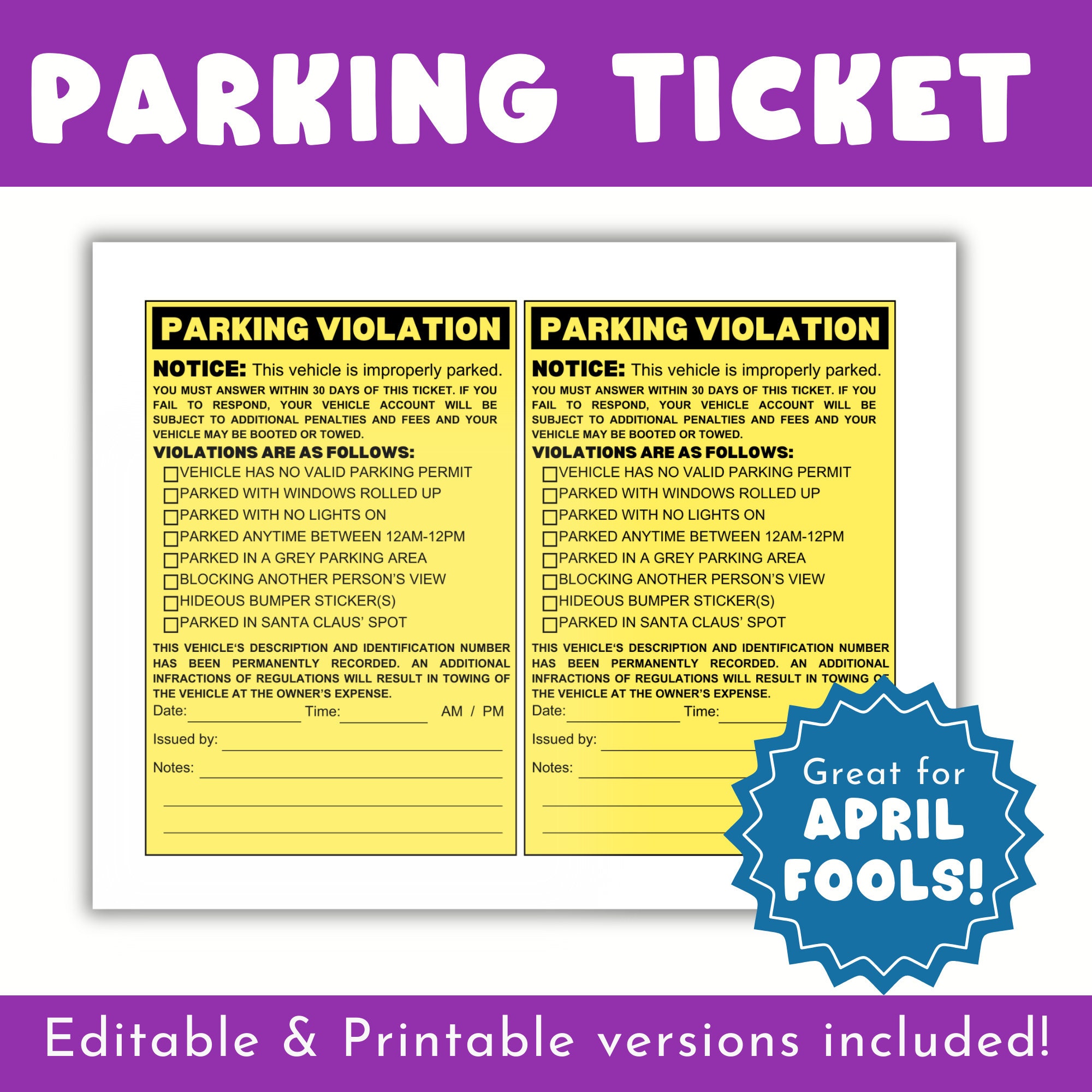 Fake Parking Ticket Template | Printable Parking Ticket Citation | Editable Parking Violation Ticket | April Fools Day Parking Ticket Prank - Etsy fake-parking-ticket-template-printable-parking-ticket-citation-editable-parking-violation-ticket-april-fools-day-parking-ticket-prank-etsy