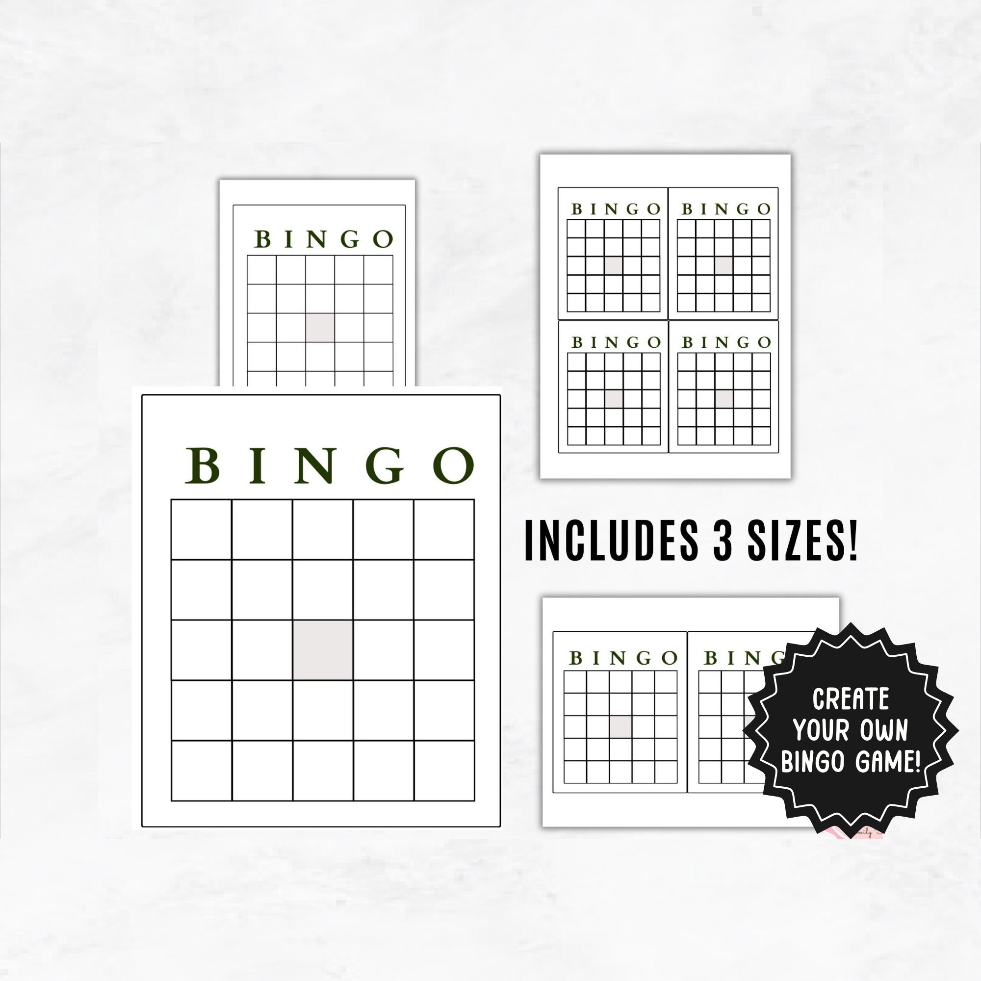 Blank Bingo Cards Templates | Editable Bingo Cards | Create Your Own BINGO Party Game