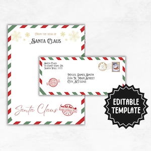 Carta de Santa / Plantilla estacionaria de Santa / Papelería con membrete de Santa editable / Correo oficial de Santa / Sobre estampado de Santa