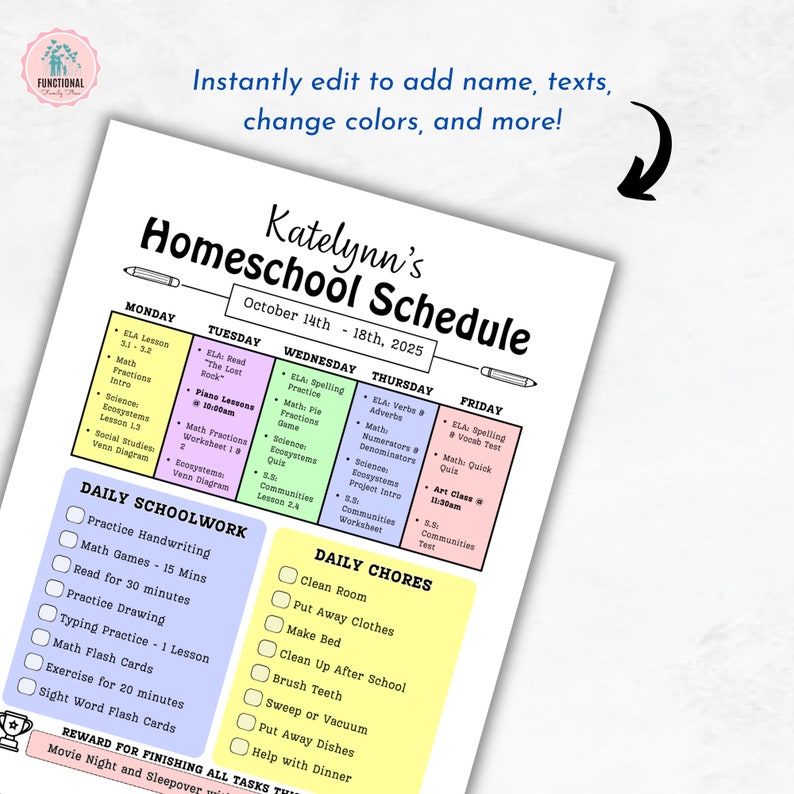 Homeschool Schedule Template | Editable Home School Planner | Printable ...