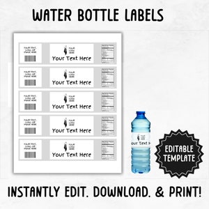 Water Bottle Label Template | Editable Water Bottle Sticker Label | Printable Water Bottle Party Favor Wraps