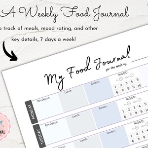 Food Journal | Printable Food Diary | Daily Food Log | Fitness Diet ...