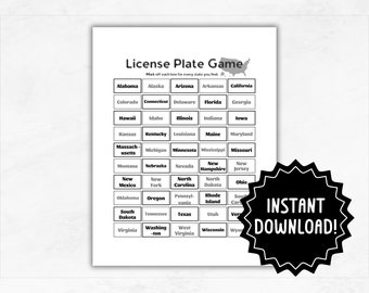 Juego de matrículas de viaje por carretera / Actividad de viaje por carretera imprimible / 50 estados / Juegos de coches / Buscar y encontrar actividad