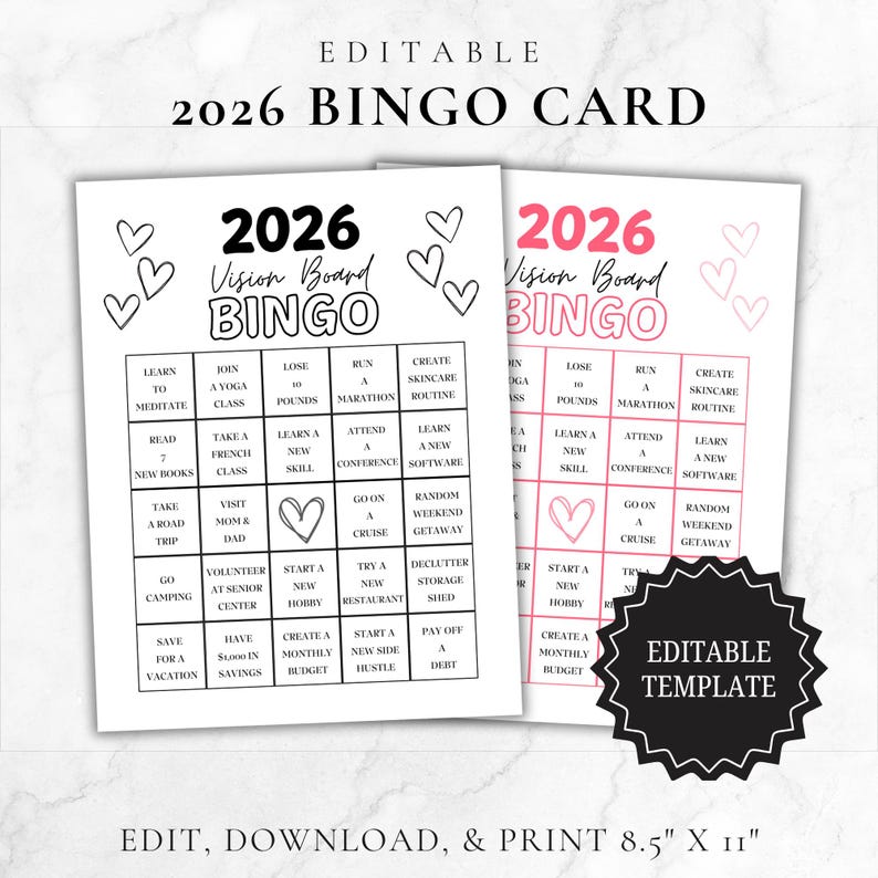 Vision Board Bingo Printable | 2026 Bingo Card Template | New Year Resolution Board | New Year Goals Idea | New Years Activity Printable image 1