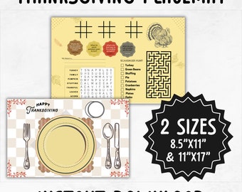 Thanksgiving Placemat | Printable Turkey Activity Mat | Fun Thanksgiving Activities for Kids | Thanksgiving Paper Placemat