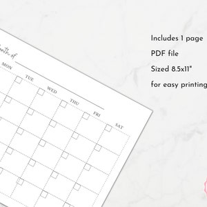 Blank Monthly Calendar Page | Printable Empty Calendar Page | No Dates ...