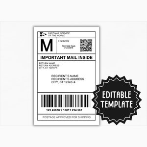 Plantilla de etiqueta de envío falsa / Etiqueta de correo personalizada editable / Plantilla de etiqueta de envío de correo falso para caja de regalo / Etiqueta de correo de regalo de broma imagen 1