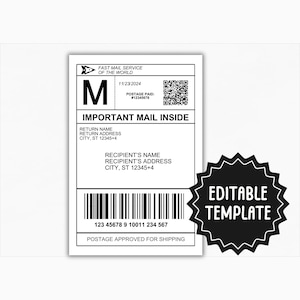 Plantilla de etiqueta de envío falsa / Etiqueta de correo personalizada editable / Plantilla de etiqueta de envío de correo falso para caja de regalo / Etiqueta de correo de regalo de broma
