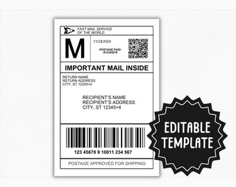 Fake Shipping Label Template | Editable Personalized Mail Label | Fake Mail Shipping Label Template For Gift Box | Gag Gift Mail Label