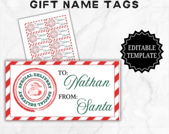 Christmas Present Labels | Printable Christmas Gift Tag Template | Editable Name Tag Labels | Gift Tag Label | Printable Christmas Name Tags