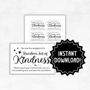 Zufällige Akt der Freundlichkeit Karten | Druckbare Pay It Tail Karten | Kleine Taten der Freundlichkeit Give Away Karten