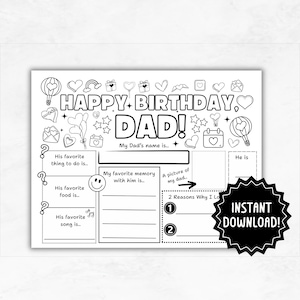 お父さんお誕生日おめでとうぬり絵 | お父さんお誕生日おめでとうアクティビティシート プレースマットの印刷 | お父さんに関するアクティビティカード