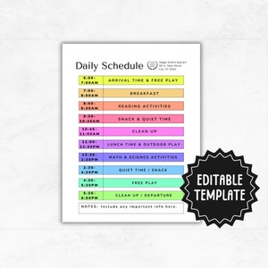 Kids Daily Schedule Template | Editable Daily Routine for Kids | Printable Homeschool Schedule