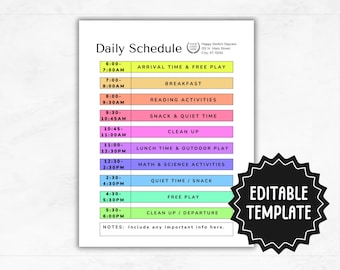 Kids Daily Schedule Template | Editable Daily Routine for Kids | Printable Homeschool Schedule
