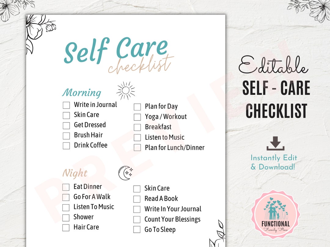 Self Care Checklist Printable Self-care Planner Self Care - Etsy