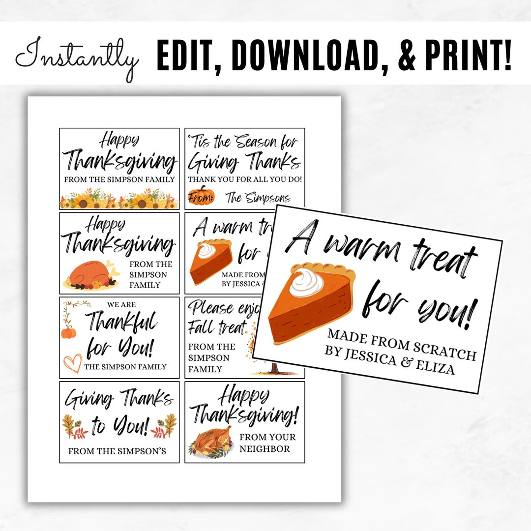 Fall Treat Label Template Thanksgiving Treat Labels Sweet - Etsy