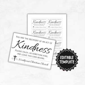 Zufällige Akt der Freundlichkeit Karten Vorlage | Bearbeitbare Kirchenorganisation Act of Kindness Karte | Love Kindness Pay-It-Forward-Karten DIY