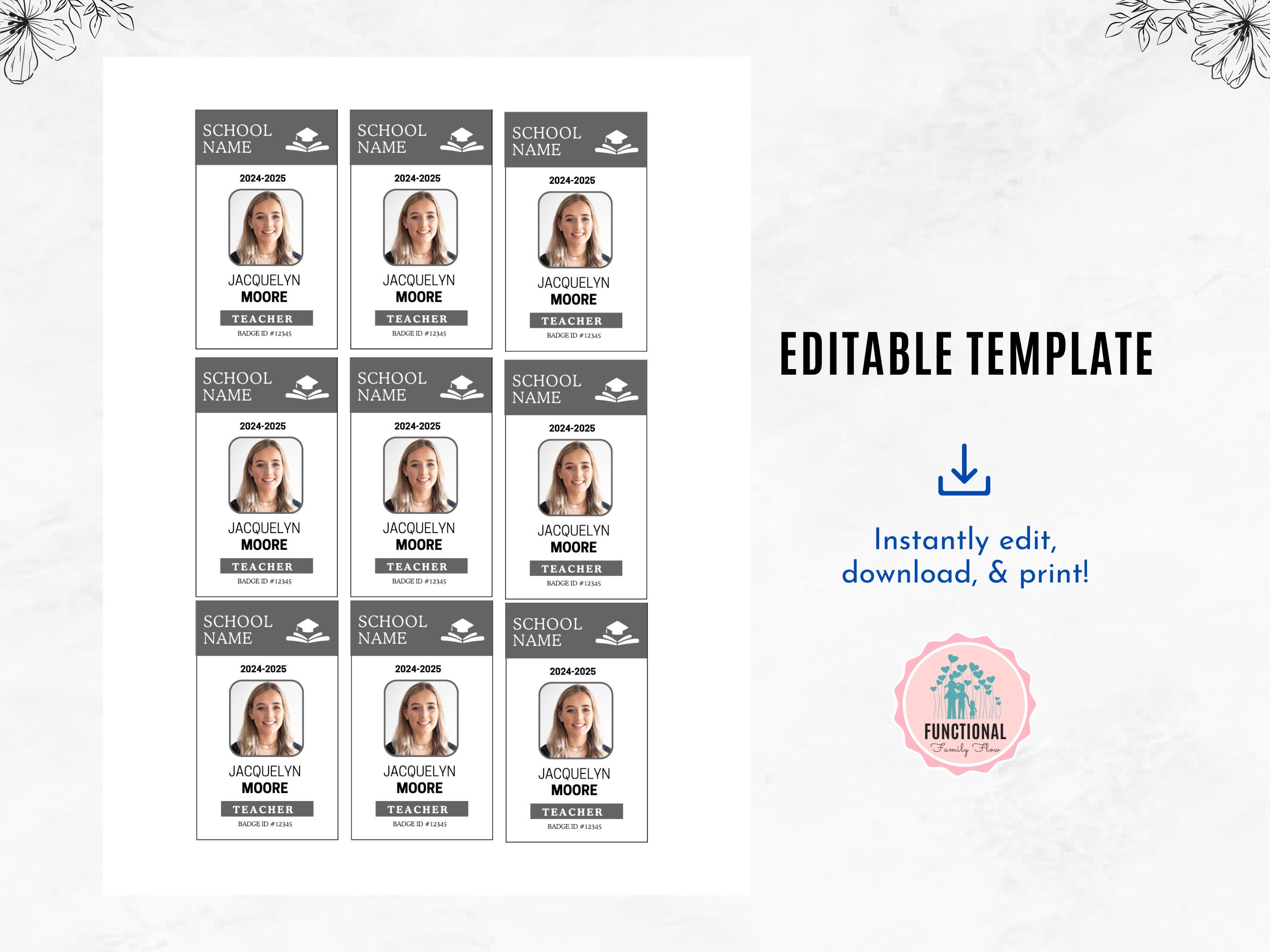 ID Badges Template Bulk Custom ID Card Editable ID Badges - Etsy