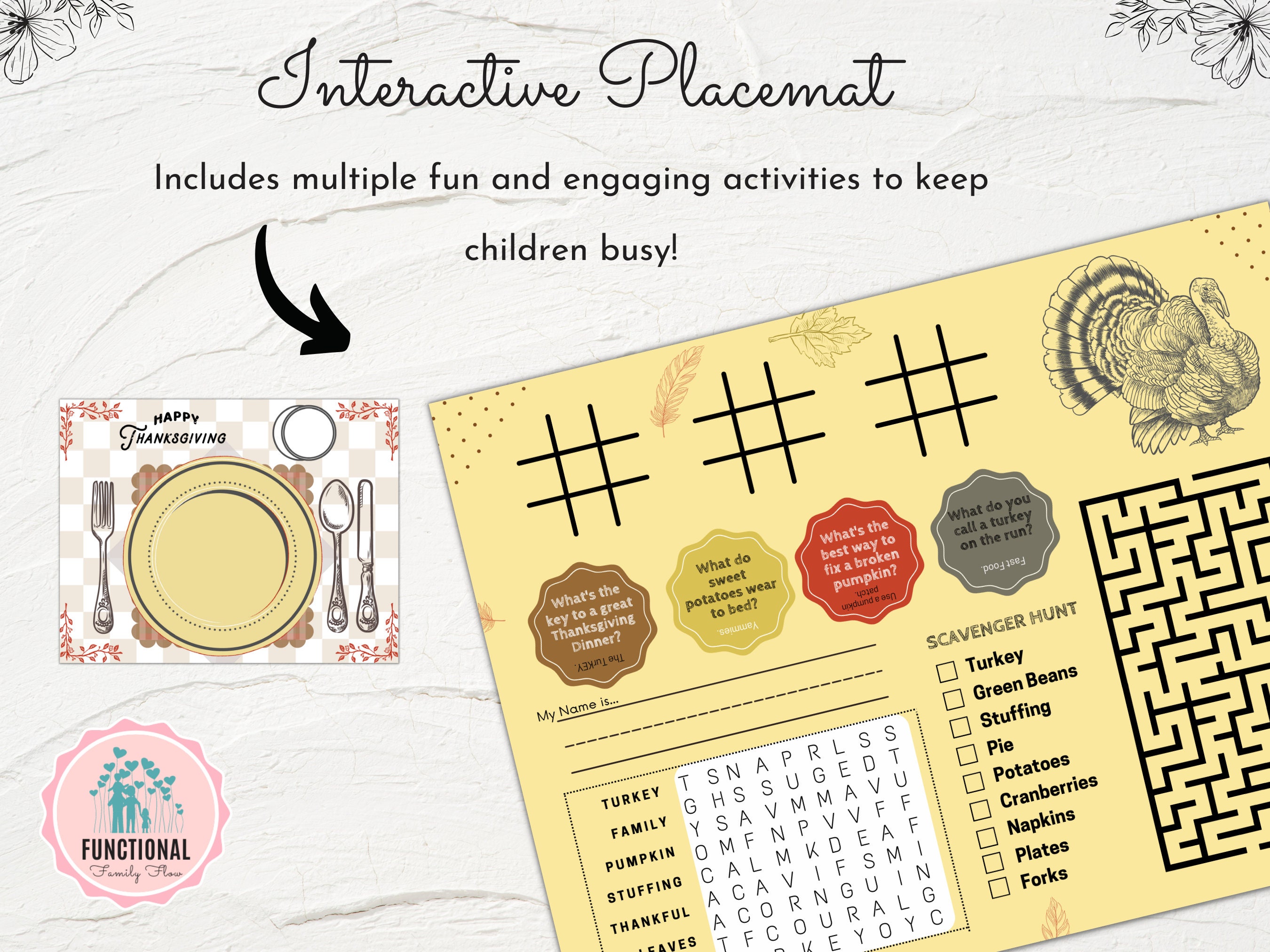Thanksgiving Placemat | Printable Turkey Activity Mat | Fun ...