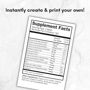 Supplement Facts Editable Supplement Nutrition Label Supplement Supplement Facts Editable Supplement Nutrition Label Supplement