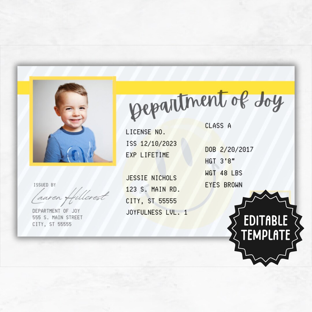 custom-fun-kid-s-license-editable-license-template-front-and-back-play-id-badge-printable-id-card-etsy