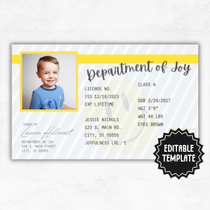 Aangepaste leuke kinderlicentie | Bewerkbare licentiesjabloon | Voor- en achterkant | Speel ID-badge | Afdrukbare identiteitskaart