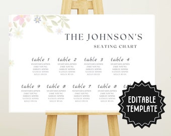 Wedding Seating Chart Template | Editable Wedding Table Plan | Mordern Minimalist Wedding | Wedding Poster Seating Arrangement Template