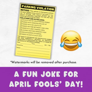 Fake Parking Ticket Template Printable Parking Ticket Citation Editable Parking Violation Ticket April Fools Day Parking Ticket Prank image 3