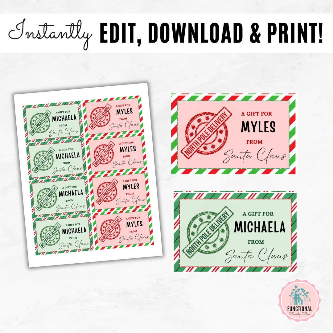 Christmas Gift Tags Template Editable Name Tag Labels From Santa Gift