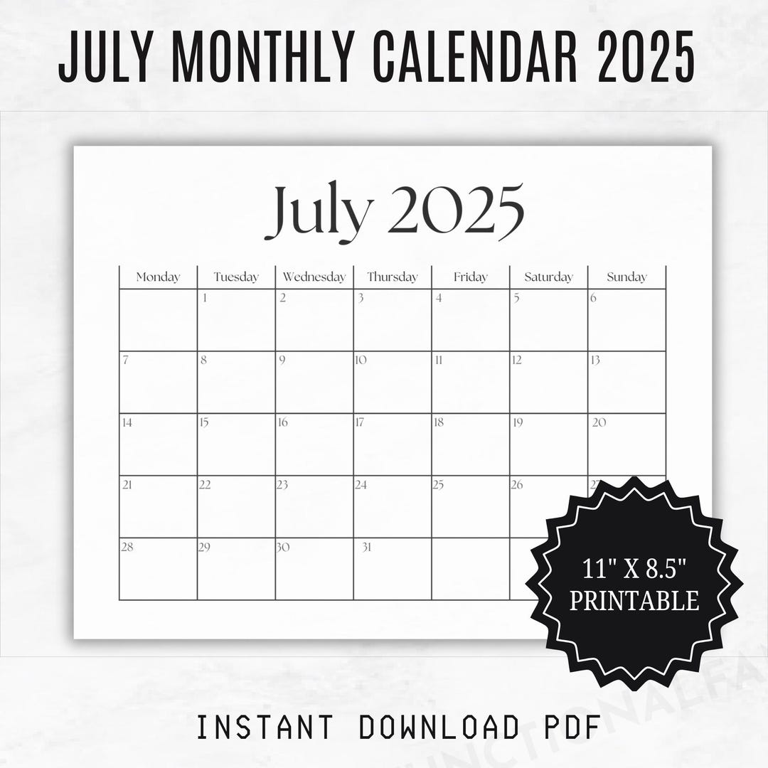 July 2025 Calendar Printable: Minimalist Monthly Planner (PDF) - Etsy