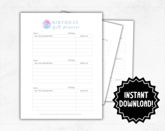 Birthday Tracker Printable | Birthday Gift Planner | Birthdays Reminder | Birthday Organizer