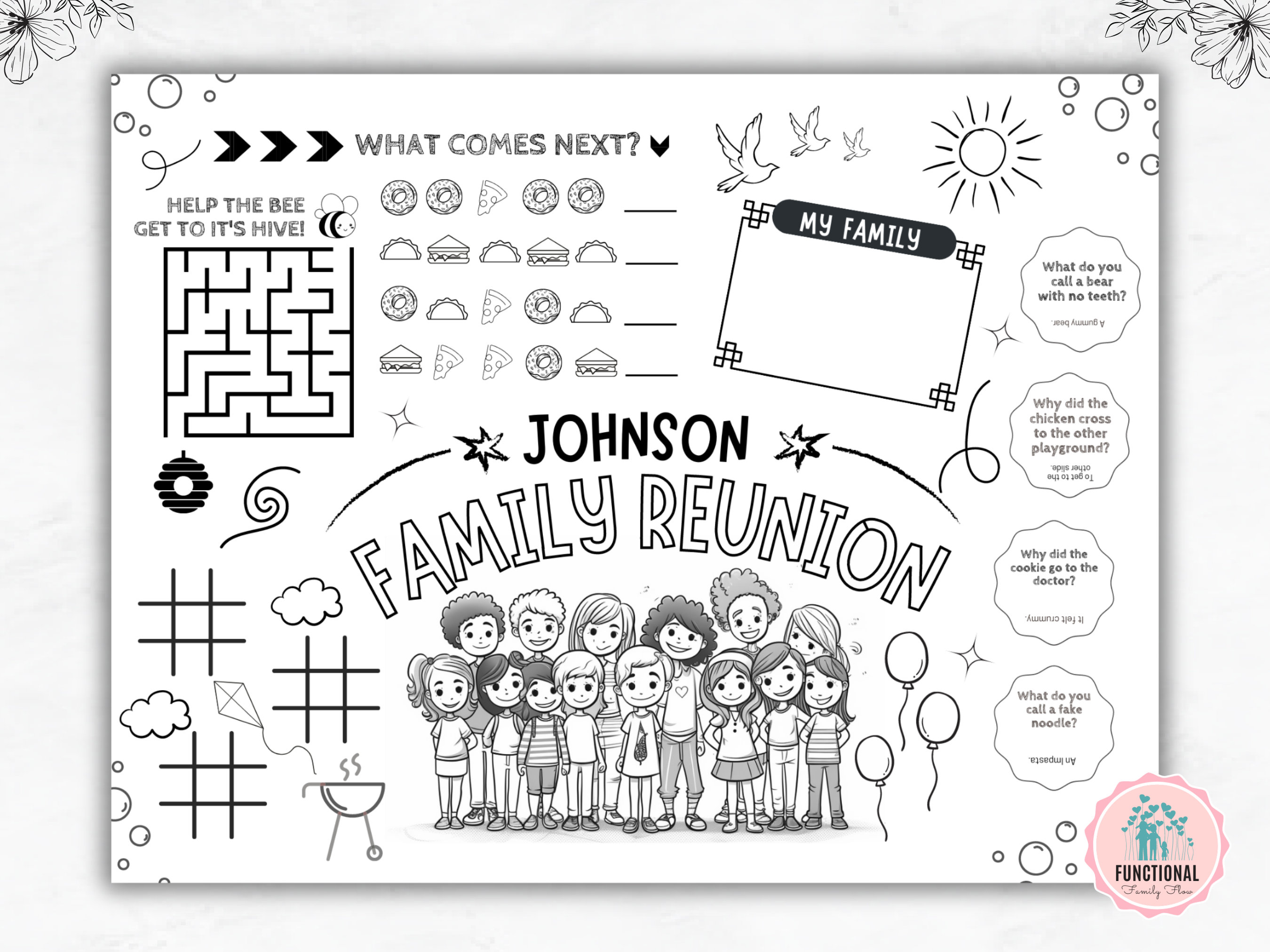 Family Reunion Placemat Editable Family Name Coloring Etsy