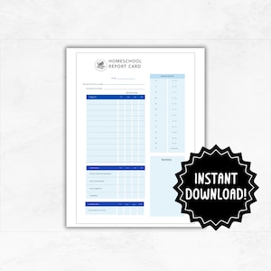 Boleta de calificaciones de educación en el hogar / Informe de progreso imprimible / Registro simple de la escuela en el hogar