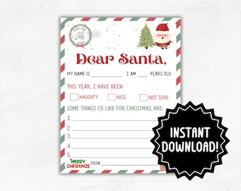 Kinderbrief an den Weihnachtsmann | Druckbarer Weihnachtsmann Brief | Weihnachtswunschliste Brief an den Weihnachtsmann für Kinder
