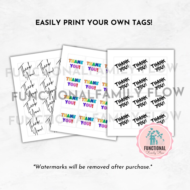 Thank You Gift Tags | Printable Square Tags | Script Thank You Tags ...