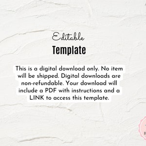 Pode incluir: Texto "Modelo edit&aacute;vel" em um fundo branco com um design floral na parte superior e inferior. O texto diz: "Modelo edit&aacute;vel. Esta &eacute; uma transfer&ecirc;ncia digital apenas. Nenhum item ser&aacute; enviado. Transfer&ecirc;ncias digitais n&atilde;o s&atilde;o reembols&aacute;veis. O seu download incluir&aacute; um PDF com instru&ccedil;&otilde;es e um LINK para acessar este modelo." O texto "FUNCTIONAL Family Fun" est&aacute; em um c&iacute;rculo rosa com um &iacute;cone de fam&iacute;lia estilizado.