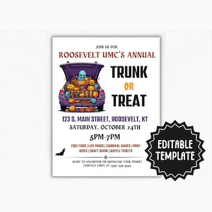 Editable Trunk or Treat Flyer | Customizable Fall Festival Invite | Harvest Festival | Halloween and October Event Invitation Flyer Template