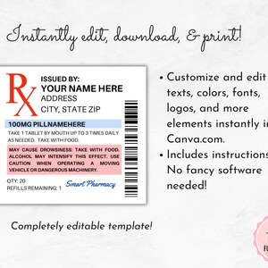 Prescription Label Template Editable RX Bottle Label - Etsy