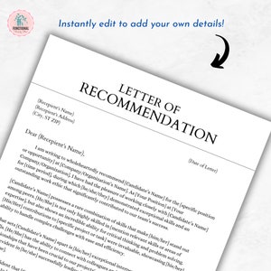 Professional Letter of Recommendation Template | Editable ...