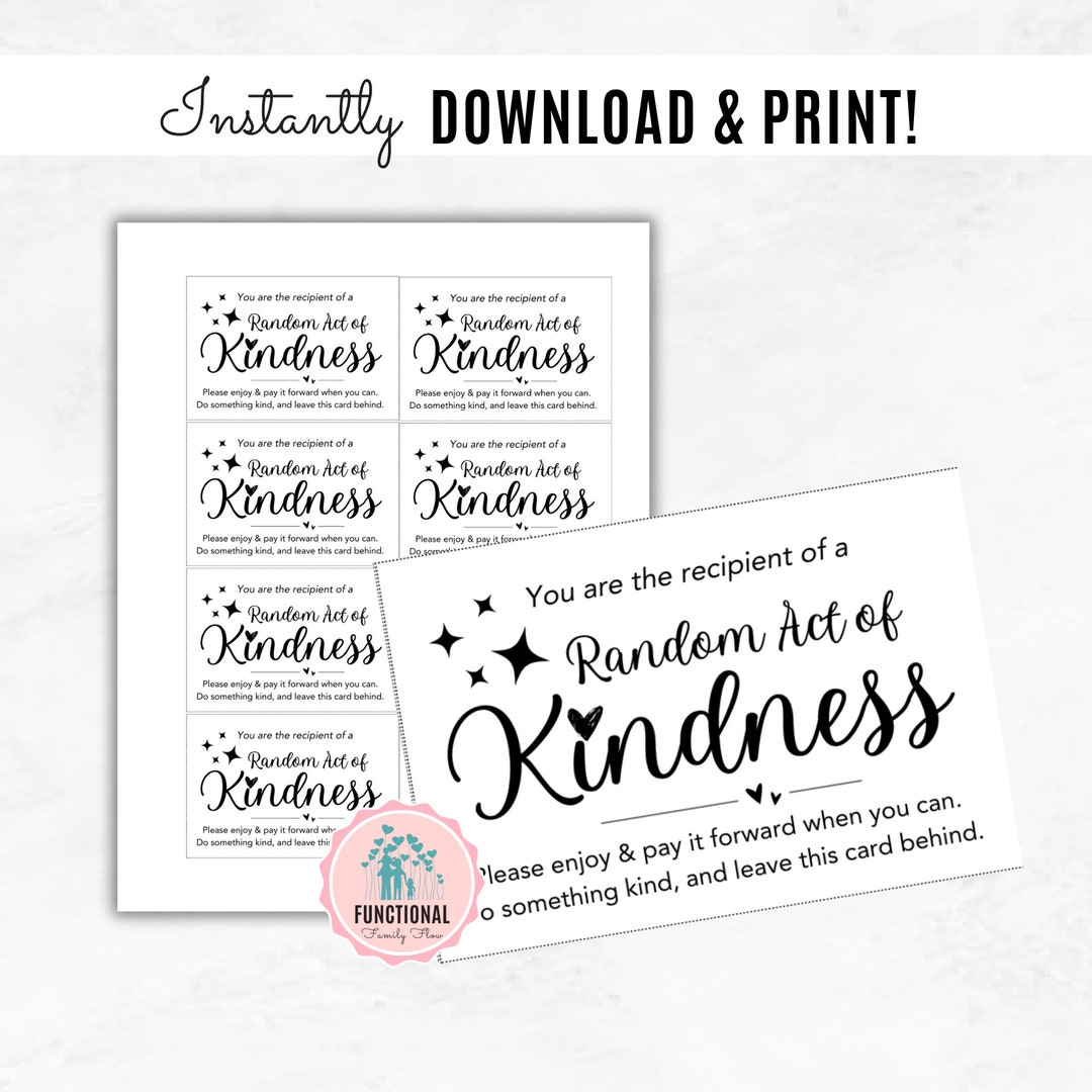 Random Act of Kindness Cards Printable Pay It Forward Cards Small Acts ...