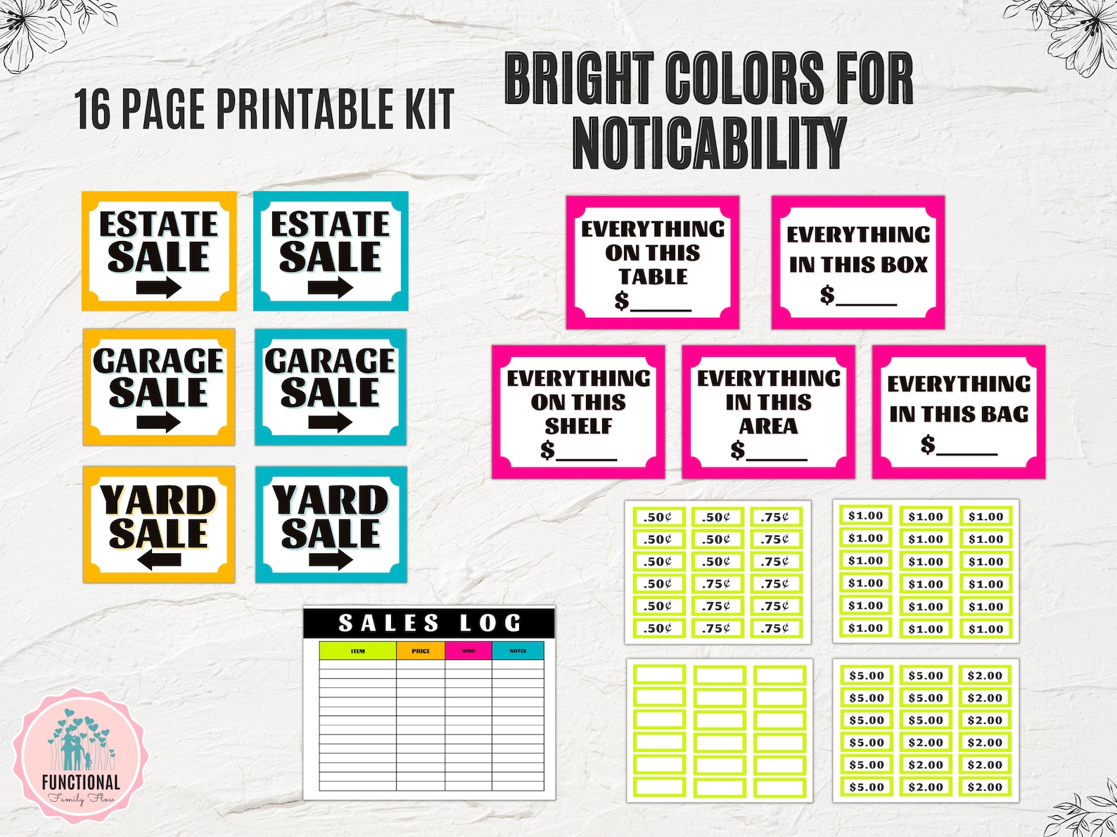 Garage Sale Kit | Printable Yard Sale Signs, Pricing Labels, Purchase ...