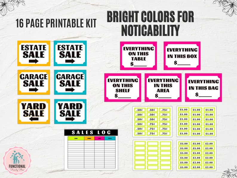 Garage Sale Kit Printable Yard Sale Signs Pricing Labels Etsy