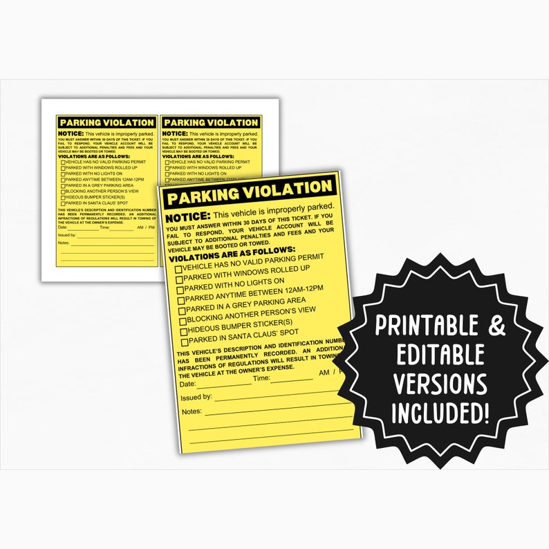 Fake Parking Ticket Template Printable Parking Ticket Citation Editable Parking Violation Ticket April Fools Day Parking Ticket Prank image 1