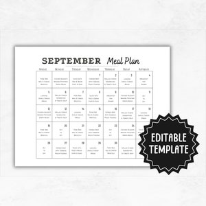 Monthly Meal Planner Template | Editable Monthly Menu | DIY Meal Plan Calendar | Meal Plan Template