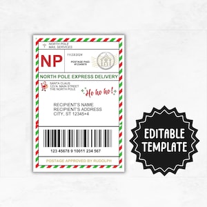 Modèle d'étiquette d'expédition du père Noël | Étiquette de courrier modifiable North Pole | Étiquette de livraison du Père Noël | Étiquette d'expédition de l'atelier du père Noël